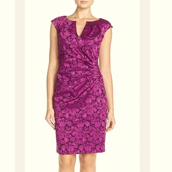 Adrianna Papell Metallic Floral Jacquard Sheath Dress women’s size 6 - Picture 1 of 9